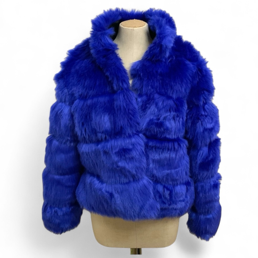 Vibrant Royal Blue Faux Fur Jacket Medium